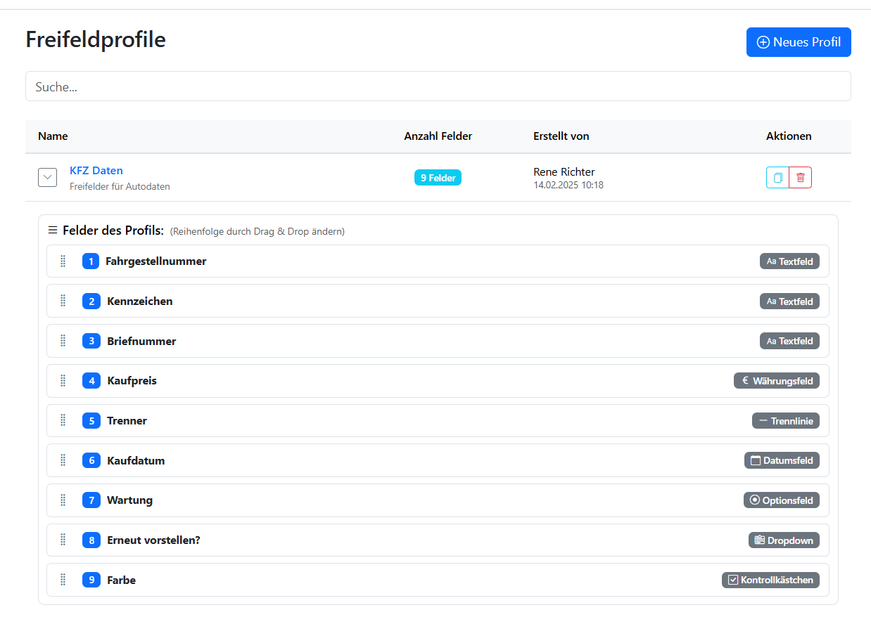 Freifeldprofile Übersicht