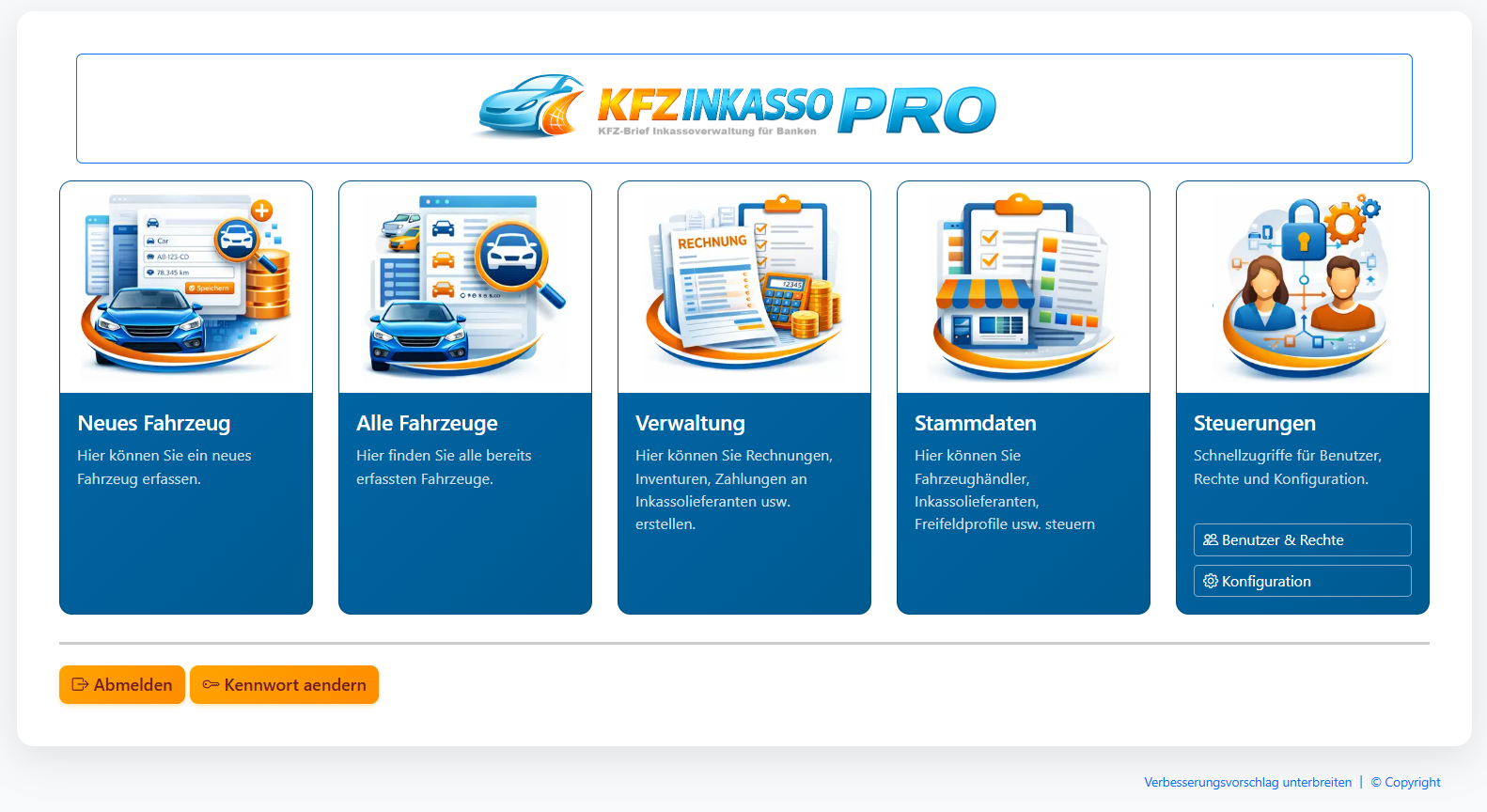 Übersichtliche Startseite