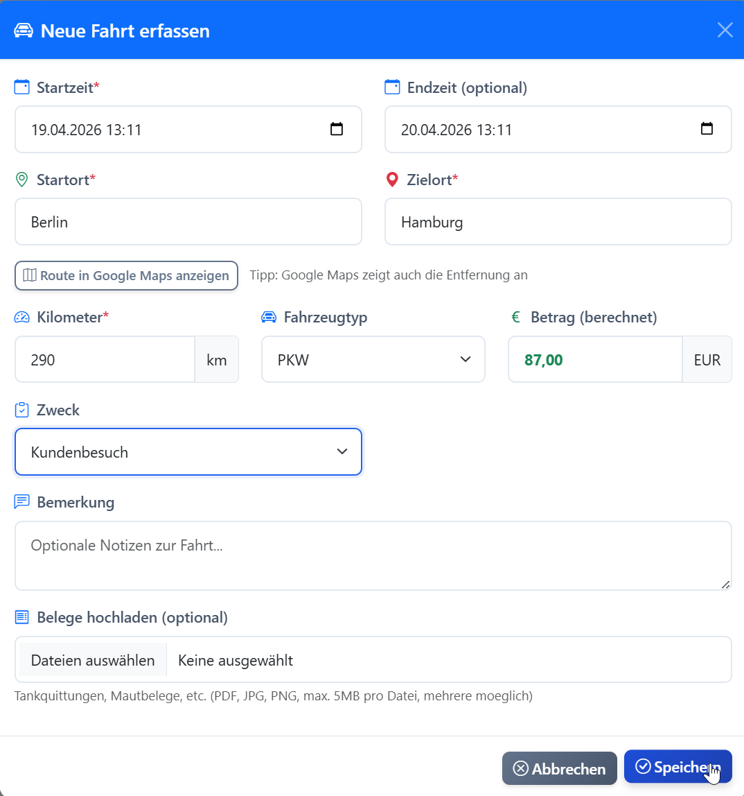 Fahrtkostenabrechnung